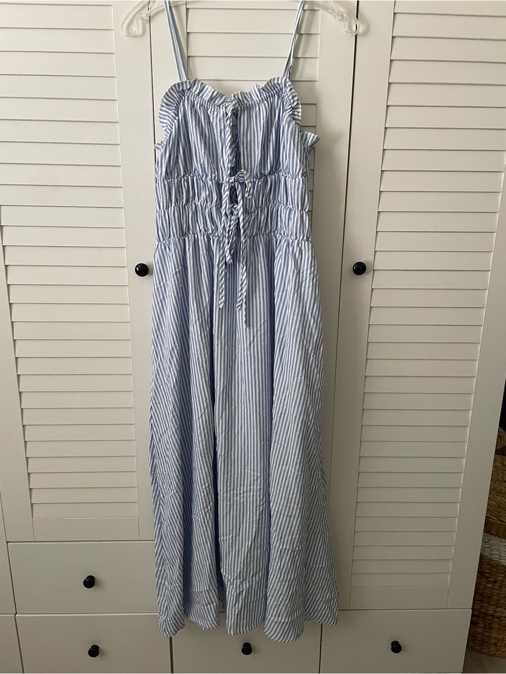Light Blue and White Striped Smocked Maxi Dress - Women S Cottagecore - Picture 2 of 4